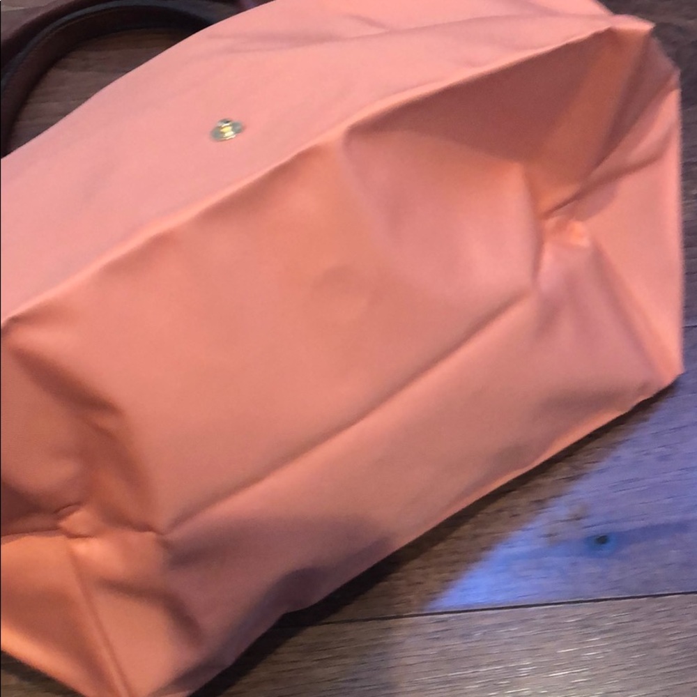 Longchamp Orange Nylon Tote with Brown Leather Trim - Picture 5 of 8